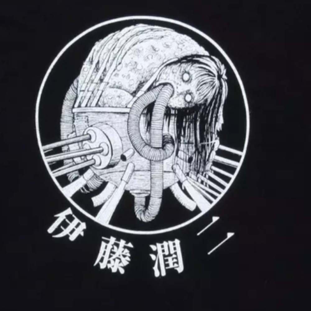 Women's JUNJI ITO "GYO" Black Graphic Fitted Tee - Stretchy XS